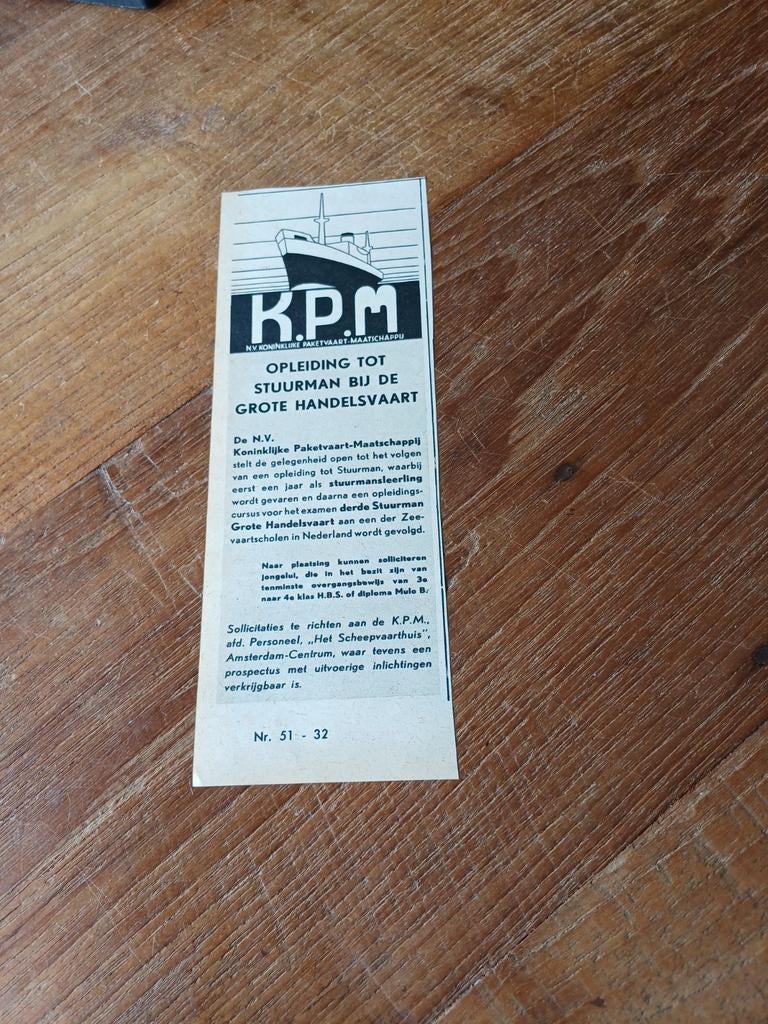 Advertentie van K.P.M. koninklijke Paketvaart mij. 1956, Verzamelen, Scheepvaart, Ophalen of Verzenden, Zo goed als nieuw, Kaart, Foto of Prent