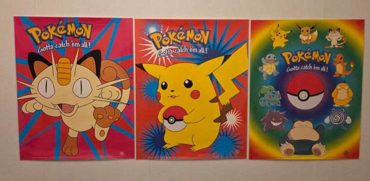 Oude set van 3 gelamineerde Pokemon posters, Verzamelen, Posters, Zo goed als nieuw, Film en Tv, A1 t/m A3, Rechthoekig Staand
