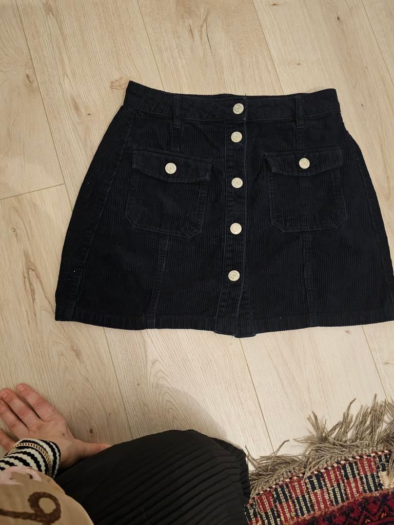 Stradivarius corduroy rok met knopen - Maat 36 (S), Blauw, Ophalen of Verzenden, Zo goed als nieuw, Maat 36 (S)