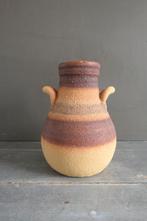 Vintage vaas met oren beige bruin gestreept., Verzenden