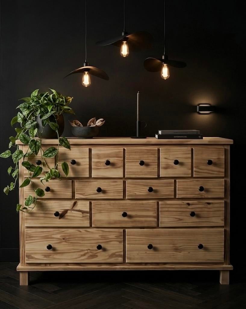 Ladenkast oud grenen opgeknapt 15 lades., Huis en Inrichting, Kasten | Ladekasten, Ophalen, 100 tot 150 cm, 5 laden of meer, Zo goed als nieuw