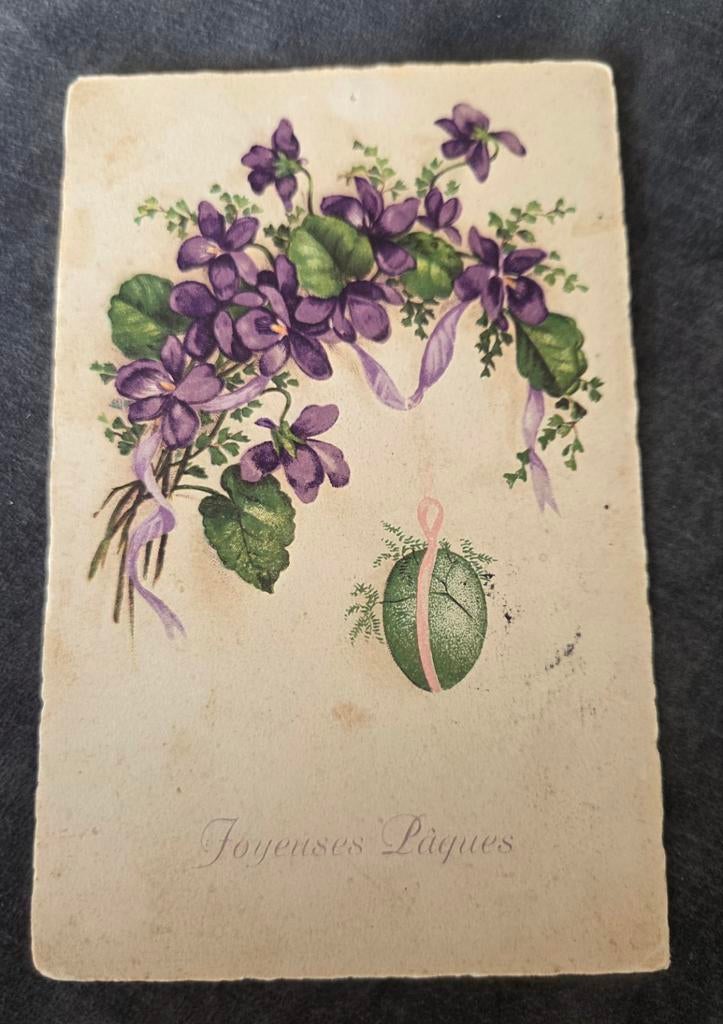 Antieke Paaskaart - Bloemen en paasei, Verzenden, Gelopen, Overige thema's