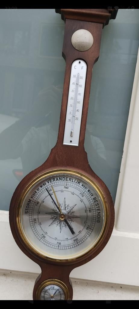 Antieke Barometer Weerstation met Thermometer en Hygrometer, Audio, Tv en Foto, Weerstations en Barometers, Verzenden, Gebruikt