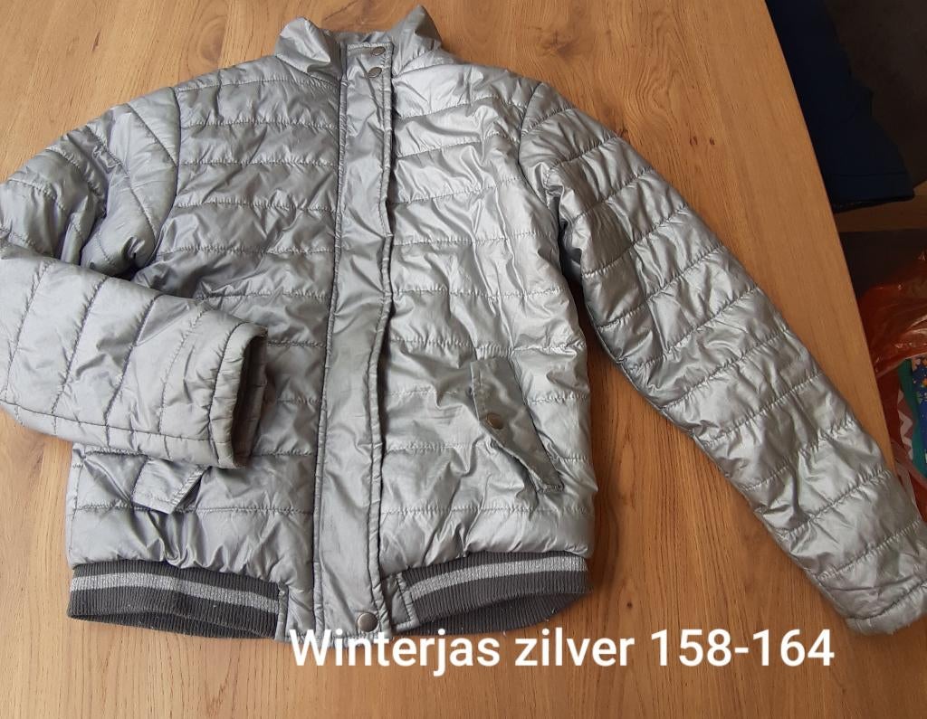 Zilveren jas maat 158, Kinderen en Baby's, Ophalen of Verzenden, Zo goed als nieuw, Meisje, Jas