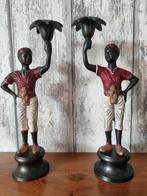 Cold painted bronzen blackamoor kaarsenstandaards., Ophalen of Verzenden, Koper of Brons