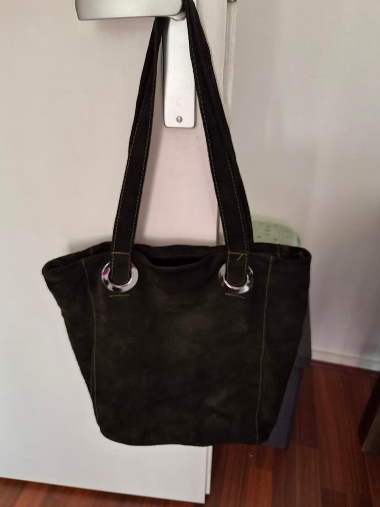 Charm London suède handtas - Donkergroen, Ophalen of Verzenden, Gebruikt, Groen, Handtas