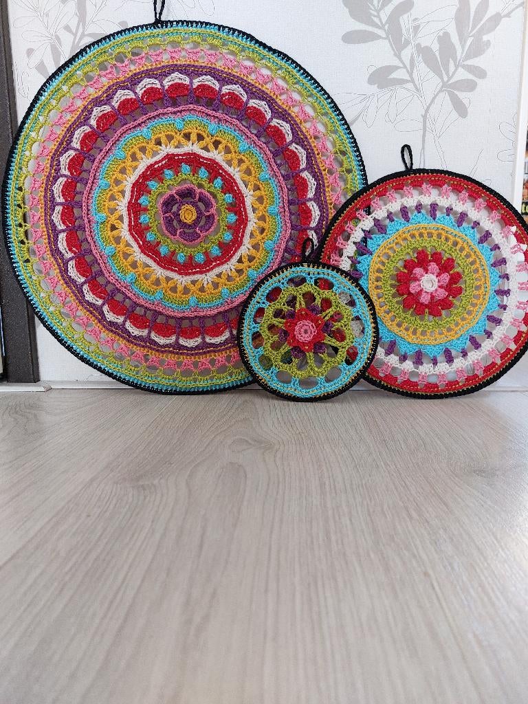 Gehaakte mandala's van katoen, 25 cm, Meerkleurig, Natuurlijk materiaal, Landelijk