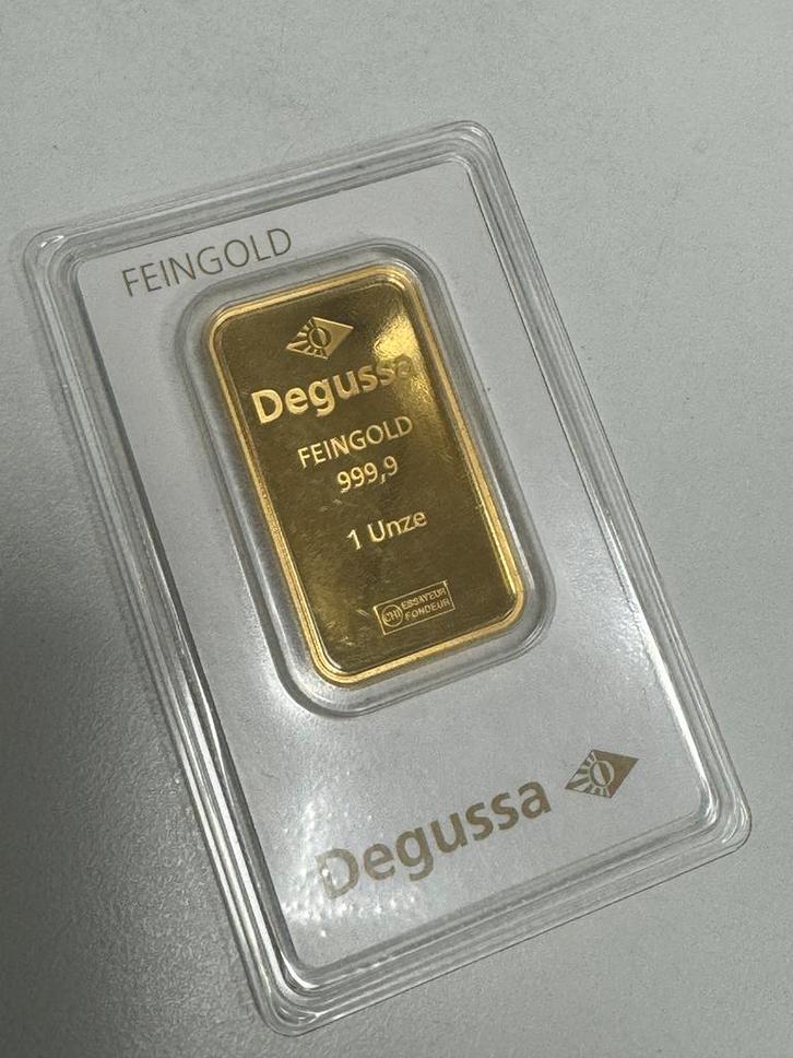 1 ounce goudbaar Degussa – .999,9 puur goud – in blister, Postzegels en Munten, Edelmetalen en Baren, Goud, Ophalen