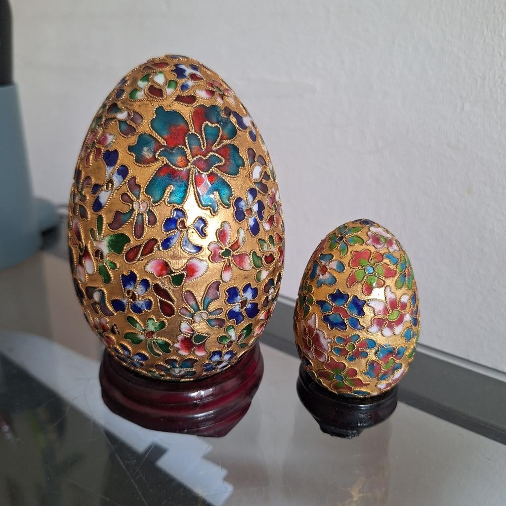 Vintage Chinese gouden cloisonné eieren met bloemendecor, Ophalen of Verzenden