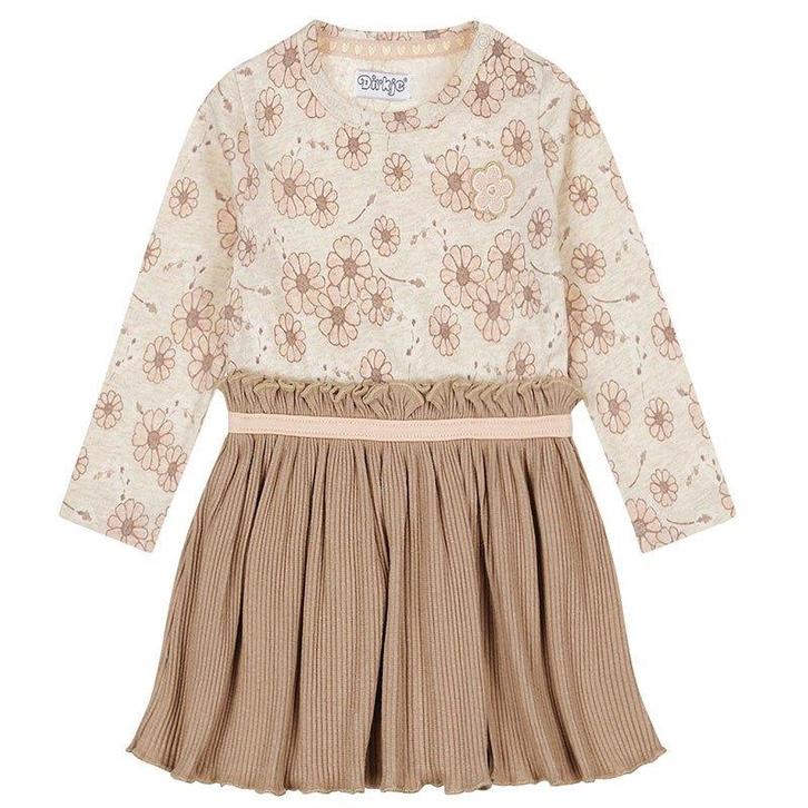 NIEUW! Trendy Dirkje Jurkje "Lovely" Bloemen & Rib Maat 92, Kinderen en Baby's, Kinderkleding | Maat 92, Nieuw, Meisje, Jurk of Rok