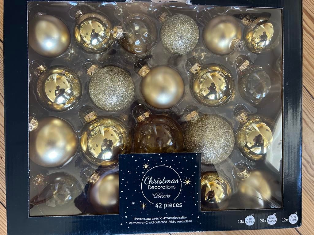 Gouden kerstballen glas  by Decoris 42stuks christmas deco, Ophalen of Verzenden, Zo goed als nieuw