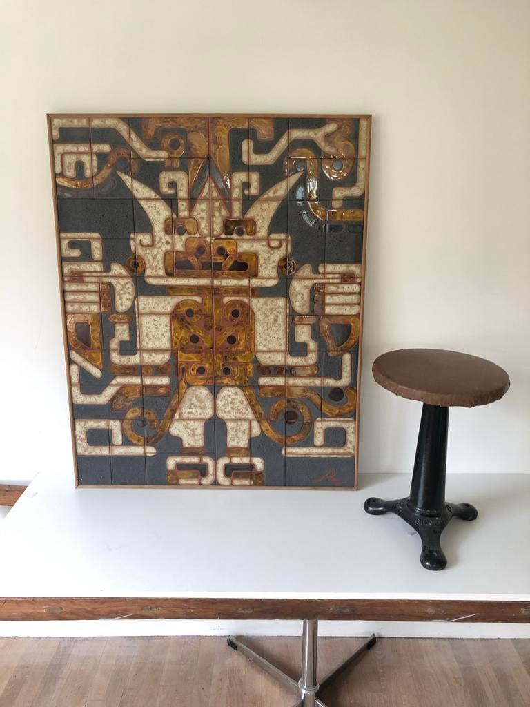 Grote vintage tegeltableau Midcentury wandkunst, Ophalen