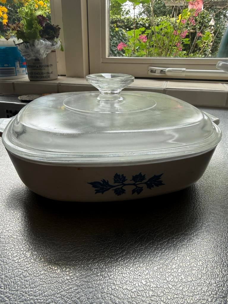 Pyroflam ‘Blue Leaf’ Ovenschaal met Glazen Deksel, Overige materialen, Gebruikt, Keramische plaat, Ophalen