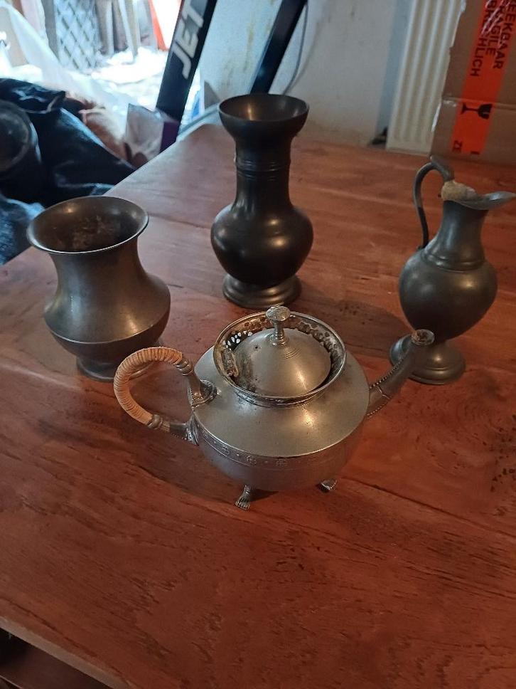 mooie (tinnen) vaasjes en theepotje, Antiek en Kunst, Antiek | Tin, Ophalen of Verzenden