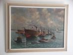 Schilderij haven van Rotterdam - H Lenteman, Antiek en Kunst, Ophalen