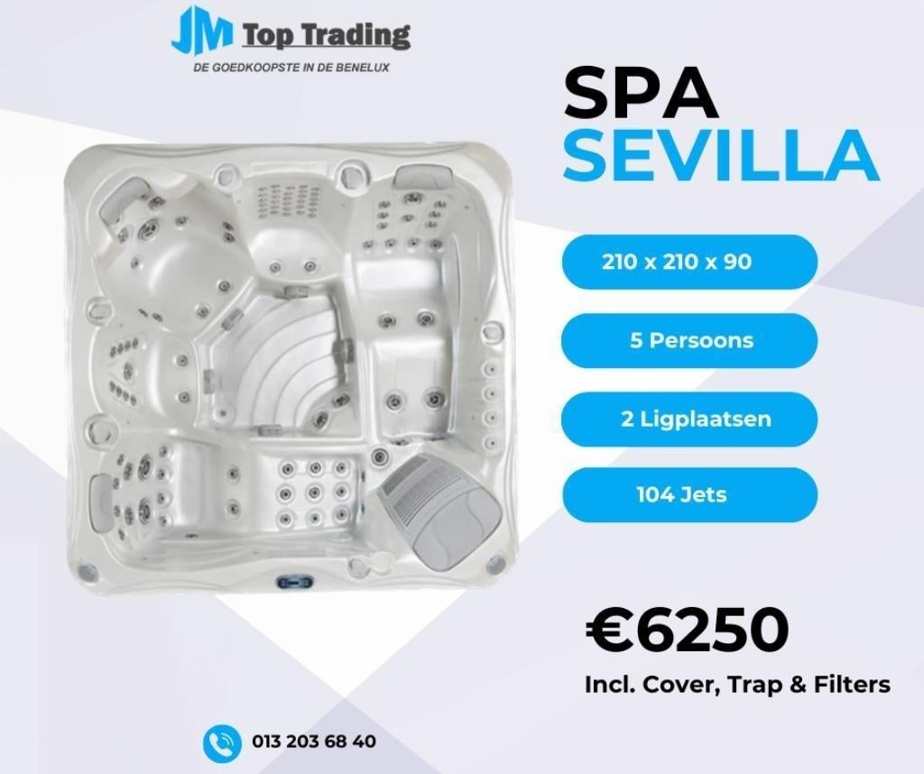 Jacuzzi Sevilla (Balboa) - 5 pers. - 210x210cm - 104 jets, Ophalen, Nieuw, Overige typen