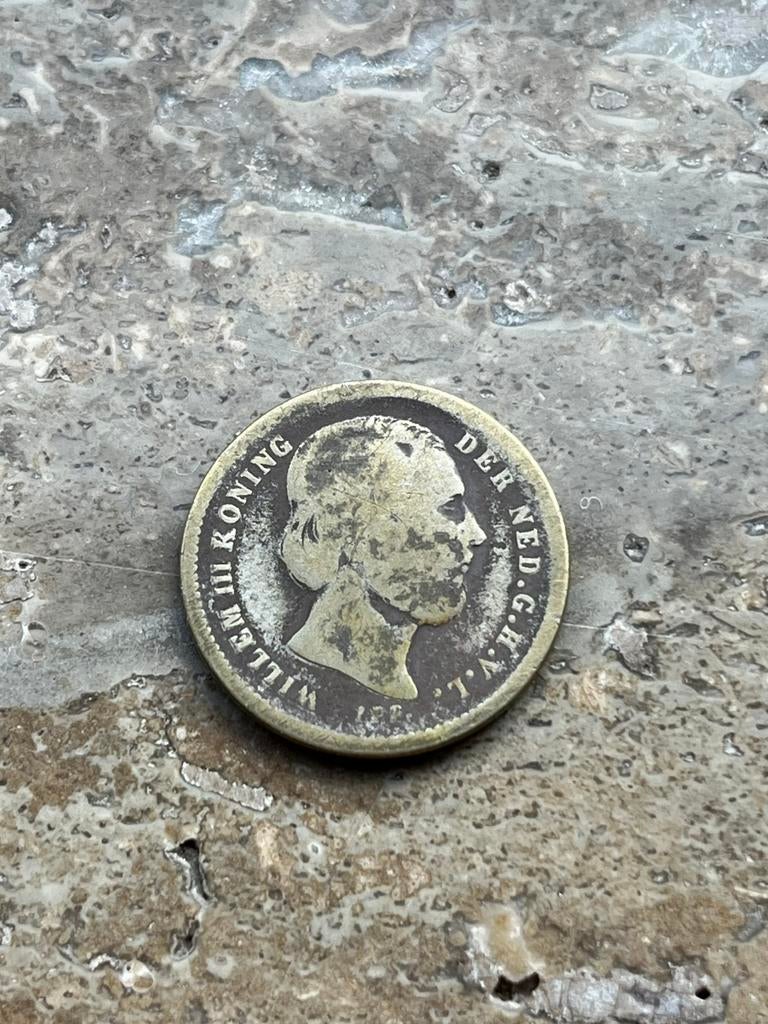 25 cent 1887 Willem III, zeldzaam jaar, Postzegels en Munten, Munten | Nederland, Koning Willem III, Zilver, 25 cent, Ophalen of Verzenden