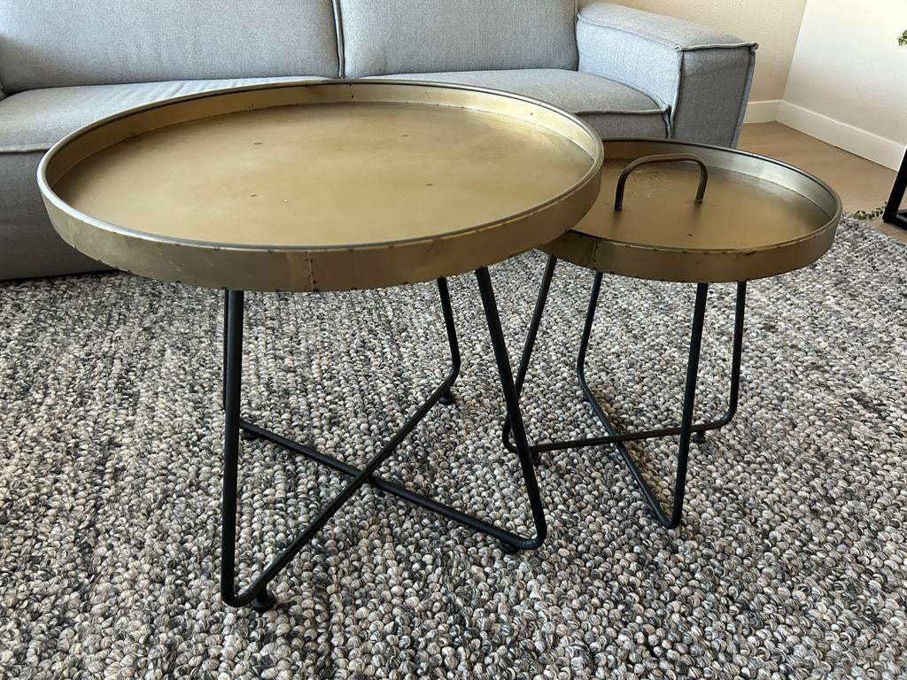 Twee leuke, bronzen salontafels/bijzettafeltjes, Ophalen, Gebruikt, Rond