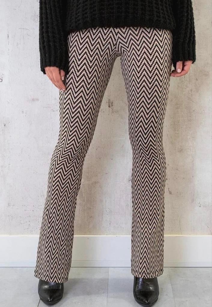 Ambika broek flared legging beige/zwart zigzag, Ambika, Beige, Maat 42/44 (L), Nieuw
