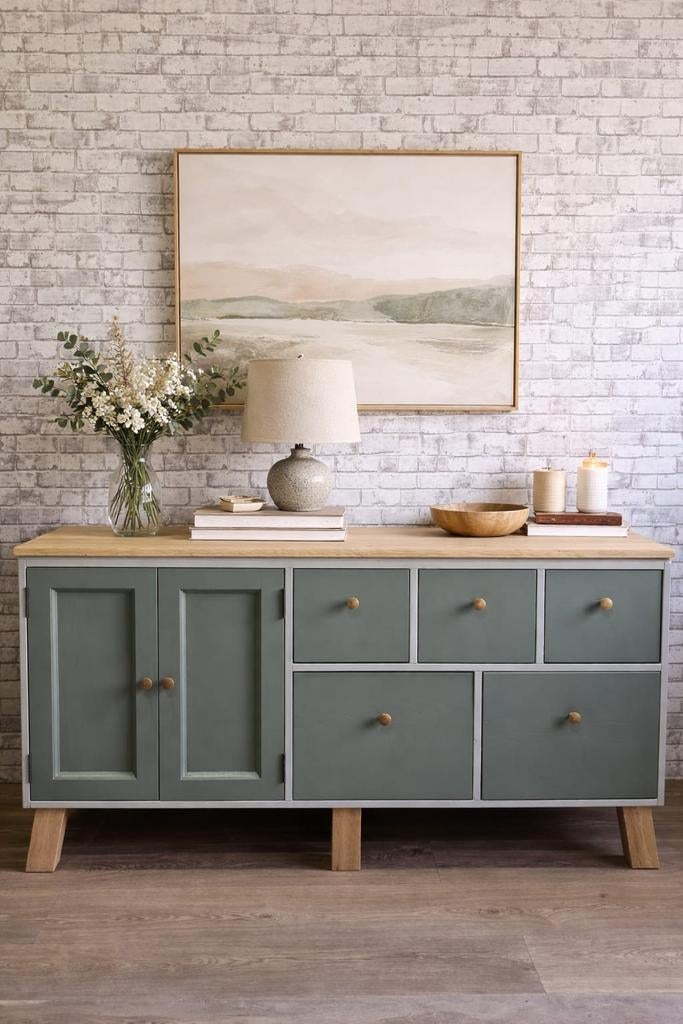 Dressoir met lades en kastdeuren. Groen eiken look, Huis en Inrichting, Kasten | Dressoirs, Ophalen, Met deur(en), 150 tot 200 cm