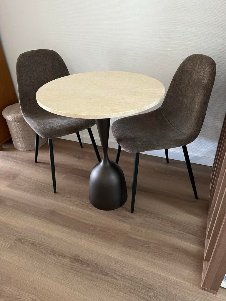 PTMD Patras kleine eettafel met stoelen, Huis en Inrichting, Tafels | Eettafels, Ophalen, Rond, Tot twee personen, 50 tot 100 cm