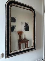 Antieke spiegel met zwarte en gouden lijst, Ophalen, Gebruikt, 100 tot 150 cm, Rechthoekig