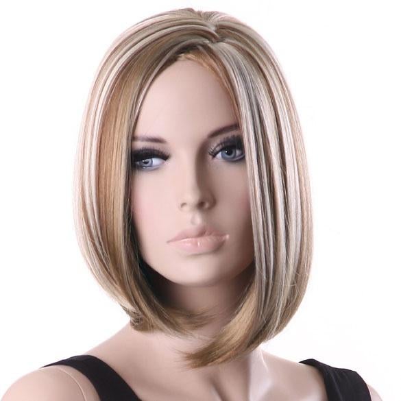 Luxe pruik bob model blond en bruin zonder pony, Verzenden, Nieuw, Pruik of Haarverlenging