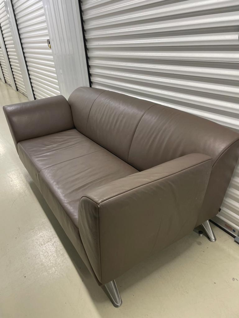 Jori Pacific taupe leren design bank, Ophalen, Gebruikt, Leer, 75 tot 100 cm