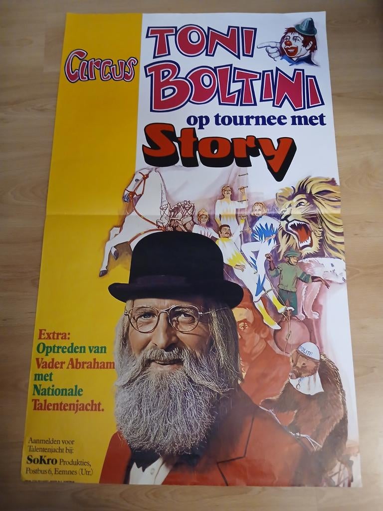 Groot affiche van circus Toni Boltini, Verzamelen, Ophalen of Verzenden, Zo goed als nieuw, A1 t/m A3
