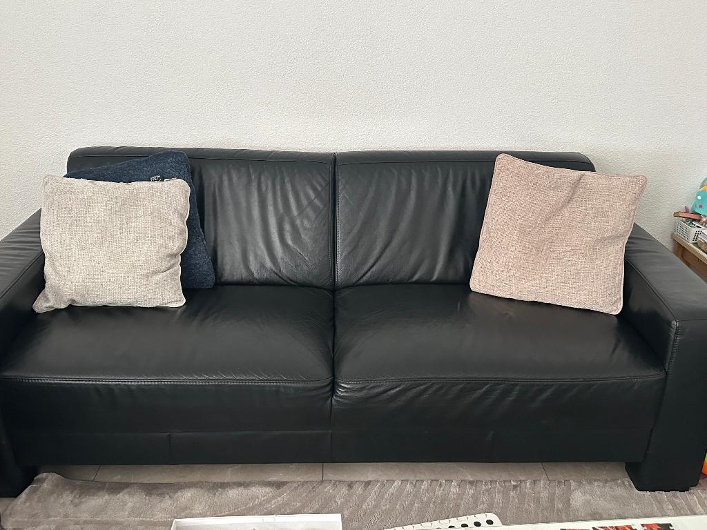 Bankstel leer zwart, Ophalen, Gebruikt, 75 tot 100 cm, Leer