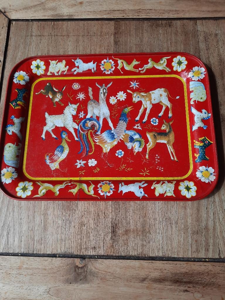 Oud kleurrijk kinderdienblad, Ophalen of Verzenden