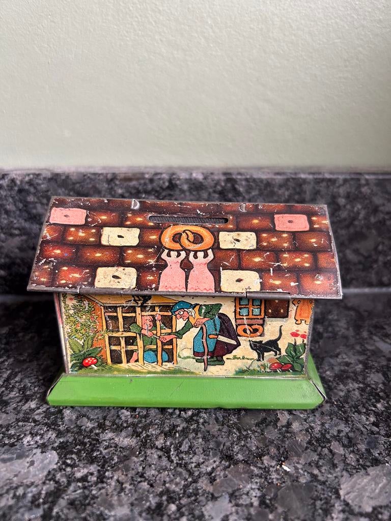 Penny Toy - blikken spaarpot Hans en Grietje -1920-1930, Verzamelen, Spaarpotten, Ophalen of Verzenden, Gebruikt, Metaal of Blik