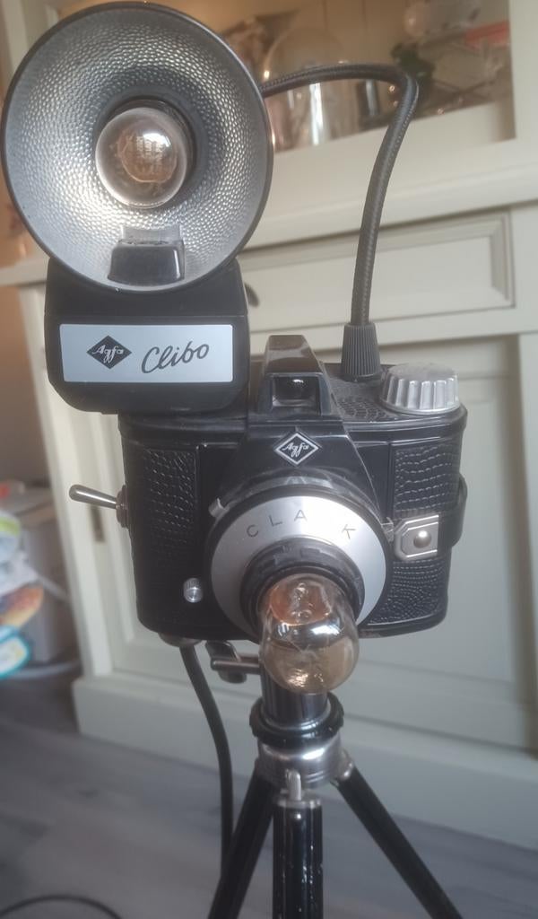 Vintage Agfa Clack + clibo flits omgebouwd tot lamp foto, Ophalen of Verzenden, Minder dan 50 cm