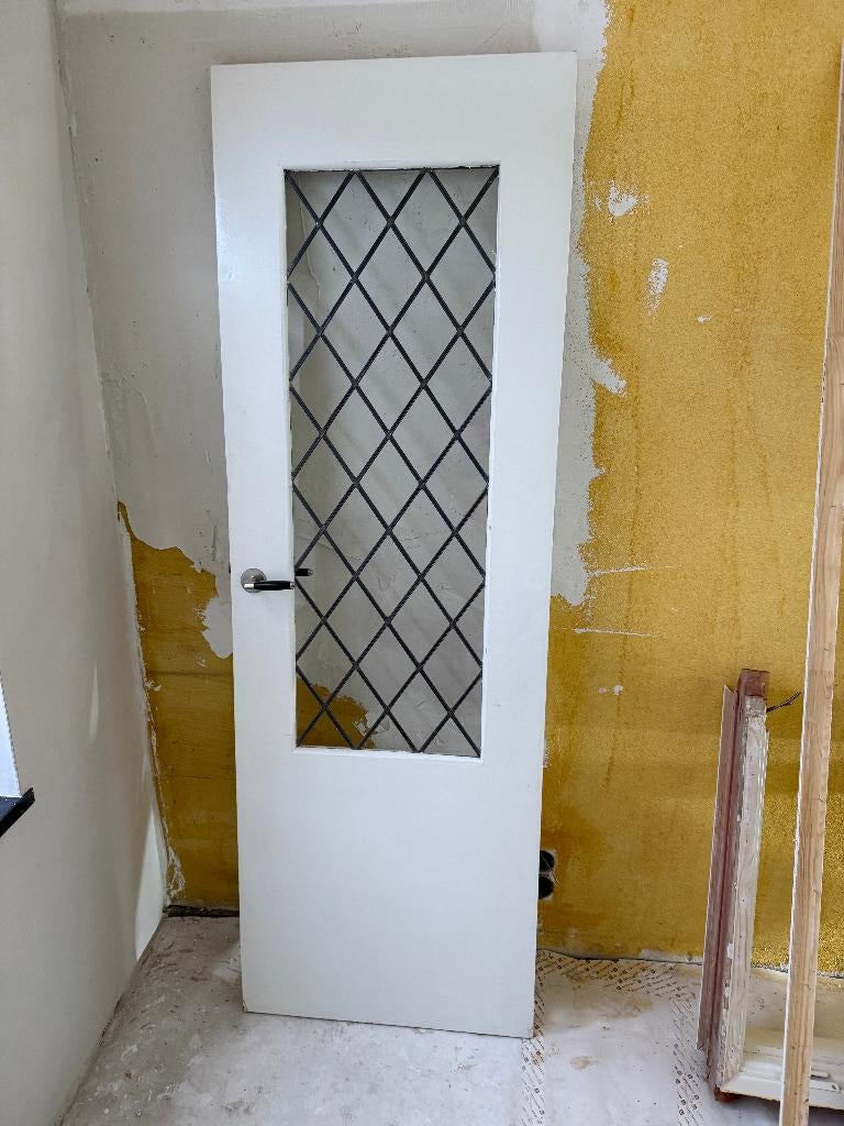 Paneeldeur met glas in lood jaren 50 200x67cm, Doe-het-zelf en Verbouw, Deuren en Horren, Ophalen, Gebruikt, Minder dan 80 cm