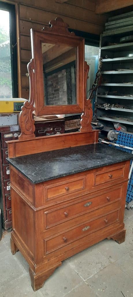 Antieke  franse commode met spiegel en marmeren blad, Antiek en Kunst, Ophalen