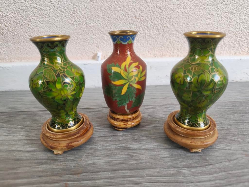 Vintage Chinese Cloisonné vaasjes, Ophalen of Verzenden