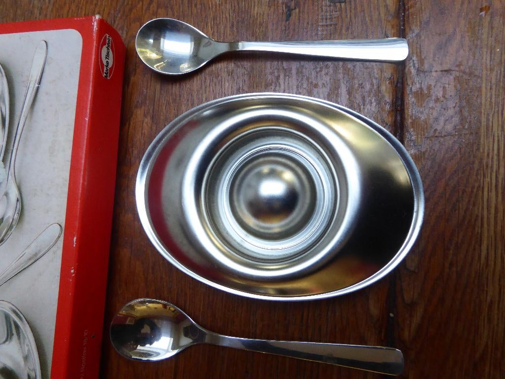 2 vintage rvs eierdopjes , Tischfein, Ophalen of Verzenden