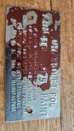 Identificatie plaatje Trim tag Chevrolette Corvette 1970, Ophalen of Verzenden, Gebruikt, Auto's