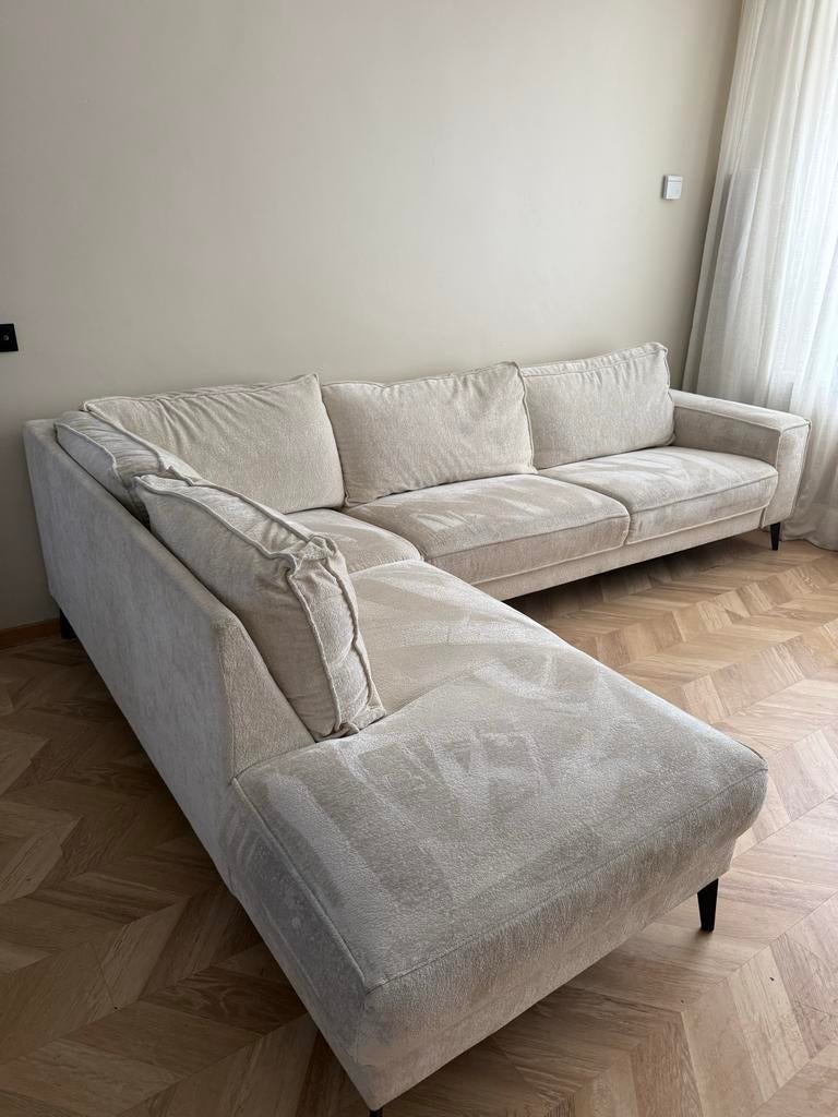 Crème hoekbank, 250 tot 300 cm, Gebruikt, 100 tot 125 cm, Hoekbank