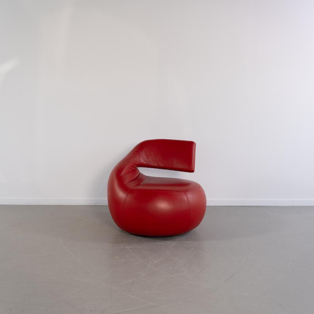 1x Leolux Gisa Fauteuil Draaibaar - Rood Leer, Niet ingevuld, Niet ingevuld, Ophalen of Verzenden, Zo goed als nieuw