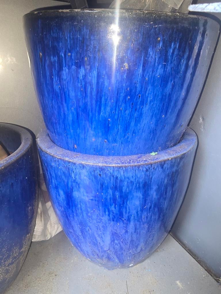 Blauwe bloempotten, Tuin en Terras, Ophalen, Rond, Steen, Minder dan 30 cm