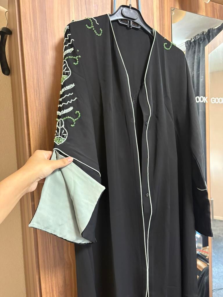 Dubai abaya mintgroen zwart, Zwart, Ophalen of Verzenden, Zo goed als nieuw, Maat 36 (S)