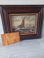 Schilderij zeezicht olieverf op linnen/echtheids certificaat, Ophalen of Verzenden