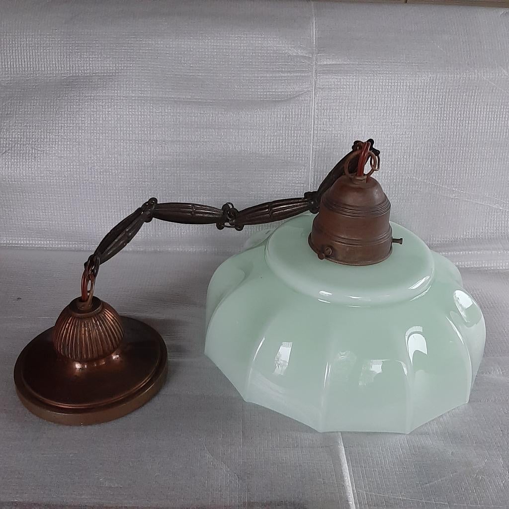 Antieke hanglamp opaline glas lichtgroen Art Deco, Antiek en Kunst, Antiek | Lampen, Ophalen