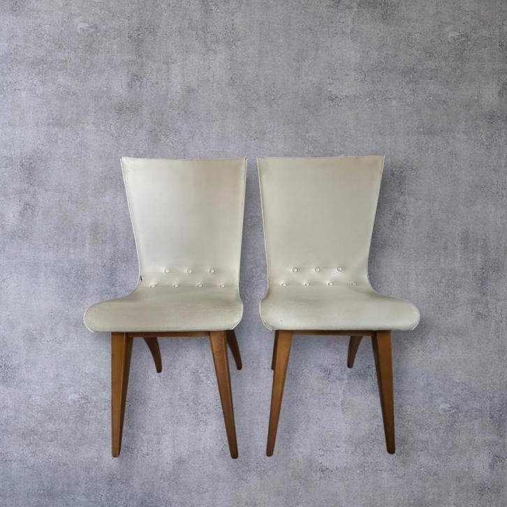 Opknappers: Vintage design Van Os stoelen, eetkamerstoelen, Huis en Inrichting, Stoelen, Gebruikt, Twee, Hout, Kunststof, Ophalen