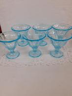 6 mooie glazen turkoise (ijs) coupes, Huis en Inrichting, Keuken | Servies, Glas, Glas of Glazen, Ophalen of Verzenden, Effen