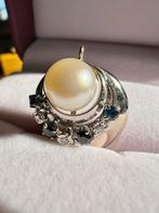 Witgouden Hanger met Parel, Saffier en Diamant, Sieraden, Tassen en Uiterlijk, Broches, Wit, Minder dan 4 cm, Ophalen of Verzenden