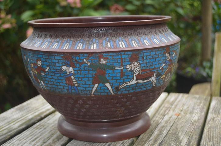 Chinese champlevé cachepot vroeg 20e eeuw., Antiek en Kunst, Kunst | Niet-Westerse kunst, Ophalen of Verzenden