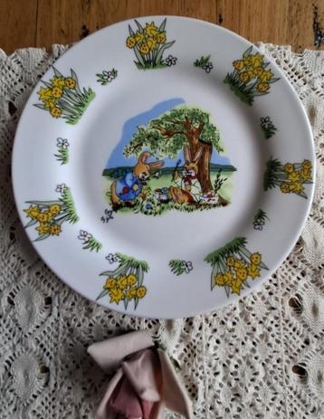 Vintage Duits GOTZ kinderbordje, haasjes en narcissen, PASEN beschikbaar voor biedingen