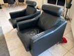 Twee Leolux Antonia Fauteuils - Donkerblauw Leer, Ophalen, Gebruikt, 75 tot 100 cm, Leer